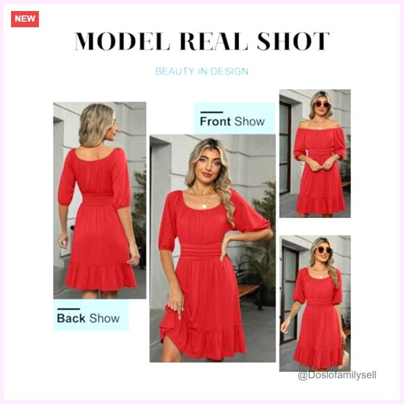 Lantern Sleeve Square Neck Mini Dress, Rayon Polyester Blend, Casual Summer - Picture 6 of 7